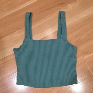 American Eagle Outfitters Ribbed Teal Crop Top